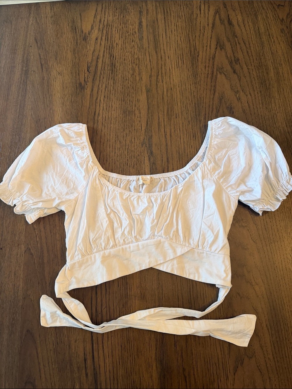Altar'd State White Puff Sleeve Wrap Crop Top